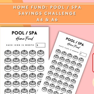 Pool / Spa Savings Challenge - A6 + A4 Printable PDF Downloadable - Minimal Design - Budget, Sinking Funds, Savings