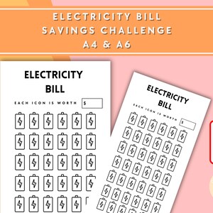Electricity Bill Savings Challenge - A6 + A4 Printable PDF Downloadable - Minimal Design - Budget, Sinking Funds, Savings