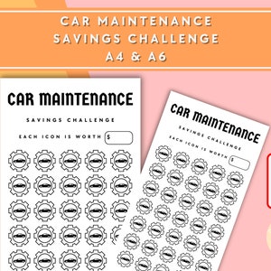 Car Maintenance Savings Challenge - A6 + A4 Printable PDF Downloadable - Minimal Design - Budget, Sinking Funds, Savings