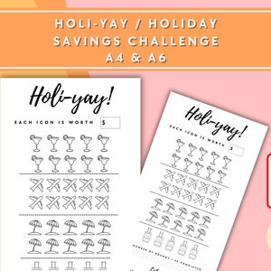 Holi-yay! Savings Challenge - A6 + A4 Printable PDF Downloadable - Minimal Design - Budget, Sinking Funds, Savings