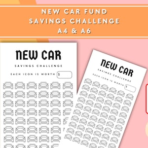 New Car Savings Challenge - A6 + A4 Printable PDF Downloadable - Minimal Design - Budget, Sinking Funds, Savings