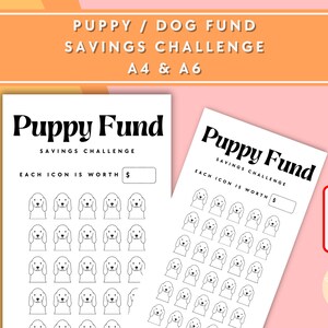 Puppy Dog Savings Challenge - A6 + A4 Printable PDF Downloadable - Minimal Design - Budget, Sinking Funds, Savings