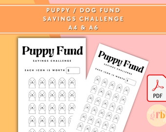 Puppy Dog Savings Challenge - A6 + A4 para impressão em PDF para download - Design mínimo - Orçamento, fundos de amortização, economia