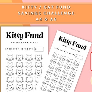 Kitty Cat Savings Challenge - A6 + A4 Printable PDF Downloadable - Minimal Design - Budget, Sinking Funds, Savings