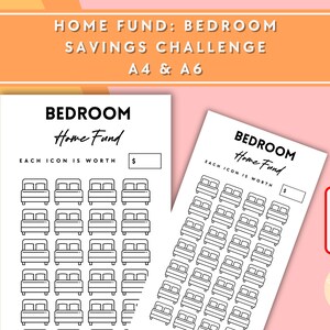 Bedroom Savings Challenge - A6 + A4 Printable PDF Downloadable - Minimal Design - Budget, Sinking Funds, Savings
