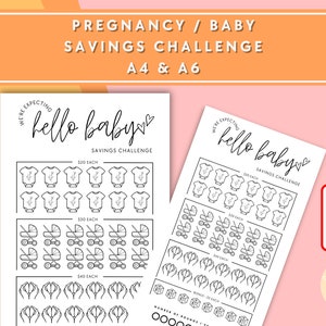 Pregnancy / Baby / Newborn Savings Challenge - A6 + A4 Printable PDF Downloadable - Minimal Design - Budget, Sinking Funds, Savings