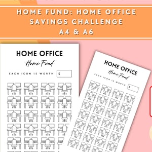 Home Office Savings Challenge - A6 + A4 Printable PDF Downloadable - Minimal Design - Budget, Sinking Funds, Savings