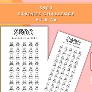 500 Savings Challenge - A6 + A4 Printable PDF Downloadable - Minimal Design - Budget, Sinking Funds, Savings