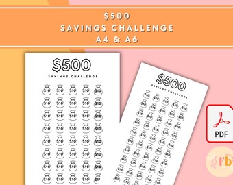 500 Savings Challenge - A6 + A4 Printable PDF Downloadable - Minimal Design - Budget, Sinking Funds, Savings