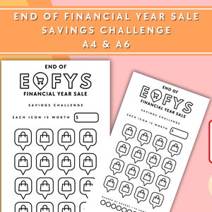End Of Financial Year Sale / EOFYS Savings Challenge - A6 + A4 Printable PDF Downloadable - Budget, Savings, Savings Challenge, Save Money