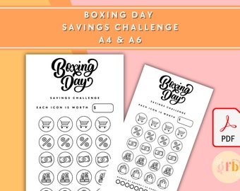 Boxing Day Savings Challenge - A6 + A4 Printable PDF Downloadable - Budget, Savings, Savings Challenge, Save Money, Sinking Funds