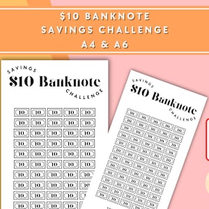 10 Dollar Bank Note Savings Challenge - A6 + A4 Printable PDF Downloadable - Minimal Design - Budget, Sinking Funds, Savings