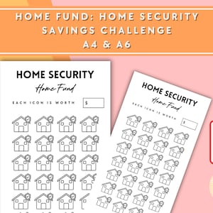 Desafío de ahorro de seguridad para el hogar - A6 + A4 PDF imprimible descargable - Diseño minimalista - Presupuesto, fondos de amortización, ahorros