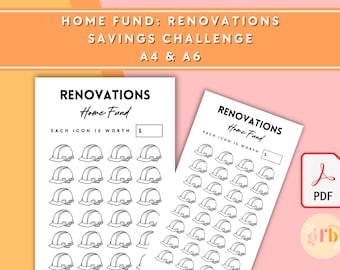 Renovations Savings Challenge - A6 + A4 Printable PDF Downloadable - Minimal Design - Budget, Sinking Funds, Savings