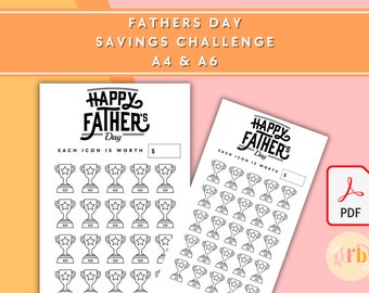 Fathers Day Savings Challenge - A6 + A4 Printable PDF Downloadable - Minimal Design - Budget, Sinking Funds, Savings