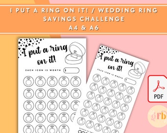 Wedding Ring Savings Challenge - A6 + A4 Printable PDF Downloadable - Budget, Savings, Savings Challenge, Save Money, Sinking Funds
