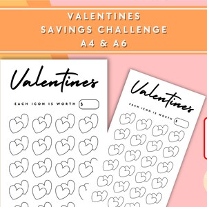 Valentines Day Savings Challenge - A6 + A4 Printable PDF Downloadable - Minimal Design - Budget, Sinking Funds, Savings