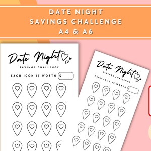 Date Night / Couple Savings Challenge - A6 + A4 Printable PDF Downloadable - Minimal Design - Budget, Sinking Funds, Savings