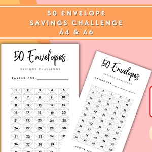 50 Envelope Savings Challenge - A6 + A4 Printable PDF Downloadable - Minimal Design - Budget, Sinking Funds, Savings, Cash Stuffing