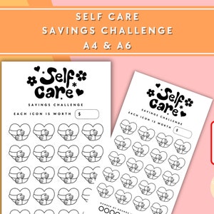 Self Care Savings Challenge - A6 + A4 Printable PDF Downloadable - Minimal Design - Budget, Sinking Funds, Savings