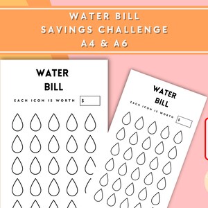 Water Bill Savings Challenge - A6 + A4 Printable PDF Downloadable - Minimal Design - Budget, Sinking Funds, Savings