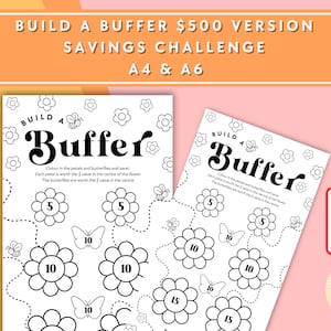 Build a Buffer 500 Dollar Savings Challenge - A6 + A4 Printable PDF Downloadable - Minimal Design - Budget, Sinking Funds, Savings