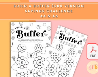 Build a Buffer 500 Dollar Savings Challenge - A6 + A4 Printable PDF Downloadable - Minimal Design - Budget, Sinking Funds, Savings