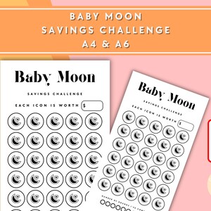 Baby Moon Savings Challenge - A6 + A4 Printable PDF Downloadable - Minimal Design - Budget, Sinking Funds, Savings