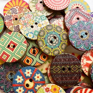 50-100 piezas Mezcla completa de botones coloridos, botones de madera a granel. Tamaños de 0,75 y 1 pulgada. Botones Vintage, Costura, Nociones imagen 3
