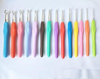 Ergonomic Crochet Hook.2-10mm. 14 Sizes for Pick. Colorful Silicone Handle.Yarn Hook,Armour Hooks,Clover Hook Crotchet Set.Full Set Hooks.