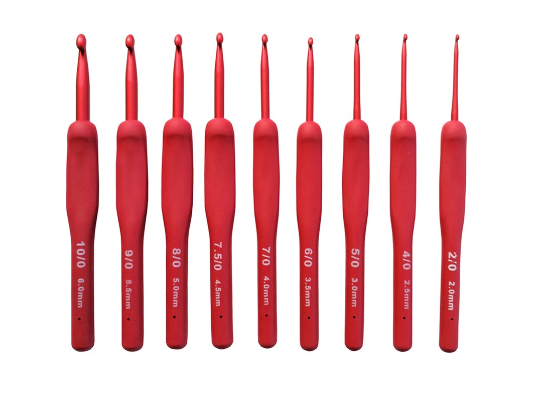 Ergonomic Crochet Hook.2.6mm. 9 Sizes for Pick. Red Silicone Handle