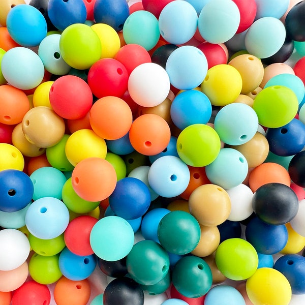 50 pcs Wholesale Bulk silicone Round 15mm.Beading, DIY Pens, DIY Lanyards,DIY Lanyards.Pre Mixed colors.loose beads.