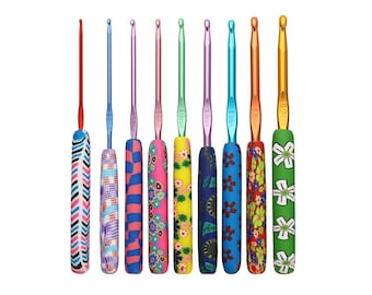 Polymer Clay Print Grip Handle Crochet Hooks Set.9 Sizes in 1.Crochet hook set.Gift for Crocheter.Yarn Crochet Hooks.