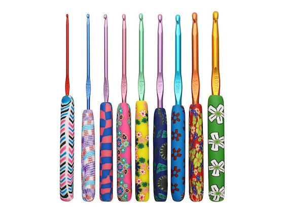 Polymer Clay Print Grip Handle Crochet Hooks Set.9 Sizes in 1.Crochet hook set.Gift for Crocheter.Yarn Crochet Hooks.