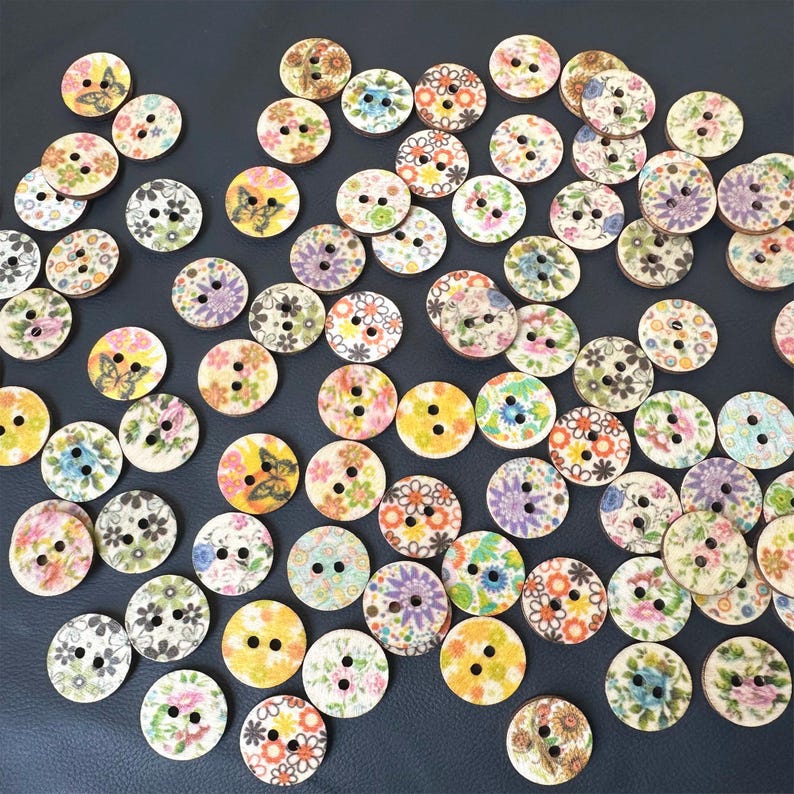 50-100 Pcs Whole Sale Mix Colorful Buttons, Type P Bulk Wooden Buttons ...