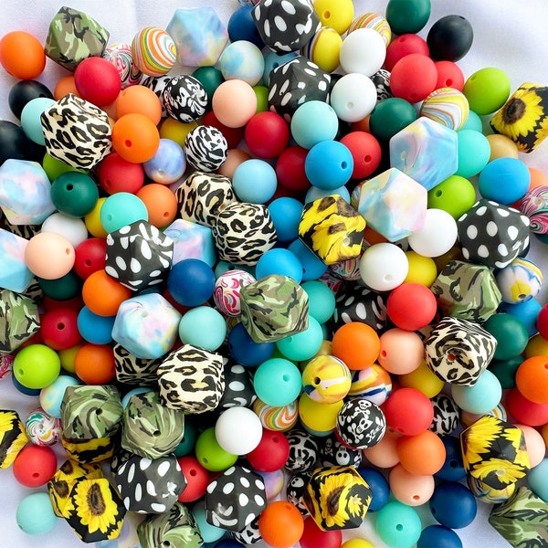 Lot de 50 perles de silicone de 15 mm - Vente en gros de perles de silicone spécialisées. Perles en vrac. Stylos à monter soi-même, lanières de bricolage, lanières de bricolage. Couleurs pré-mélangées.