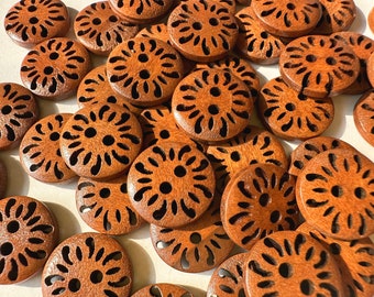 50-100 pcs Whole Sale Chrysanthemum Buttons, 3 Size Available. Bulk Wooden Buttons. 0.75, 1 inch sizes. Vintage Buttons, Classic Buttons