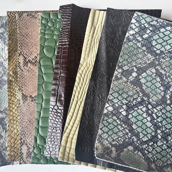 5- 10 pcs Embossed leather Scraps.  8"x12" or larger.Top Layer Leather Premium Full Cowhide Leather Scraps. Leather Crafting