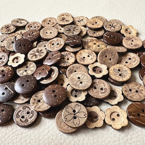 50-100 pcs Whole Sale Mix Coconut Buttons, Bulk Wooden Buttons. Multiple sizes. Classic Buttons. Sewing,Notions.Vintage Buttons. image 5