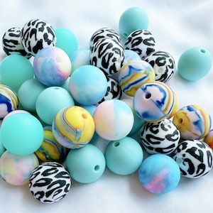 4 Style 15mm printed Silicone Beads mix.20-100beads BULK Round Silicone Beads.Wholesale Silicone Beads.Silicone wholesale bulk beads
