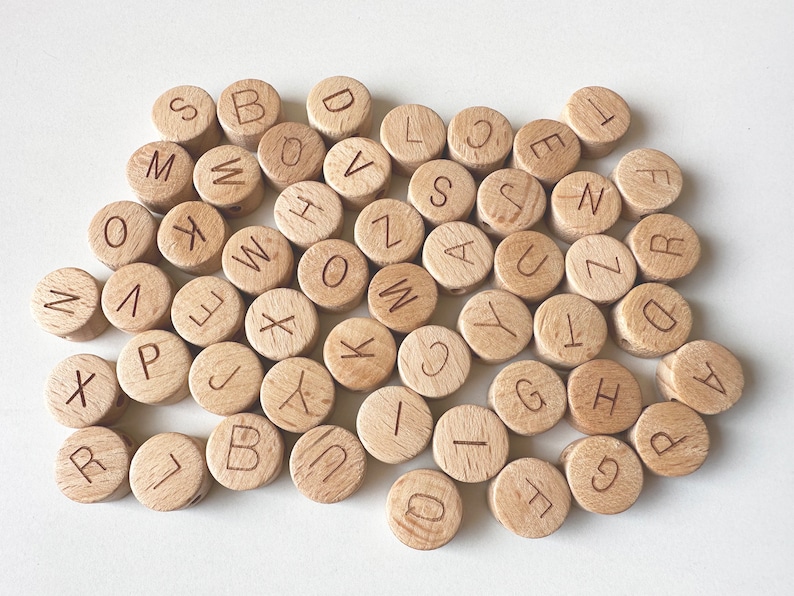 A-Z Wood Alphabet Cookie Beads. Bulk Wood Beads Wholesale.DIY Jewelry.Beech Wood Letter Beads.Beading.Letter wood beads.Alphabet wood beads. image 1