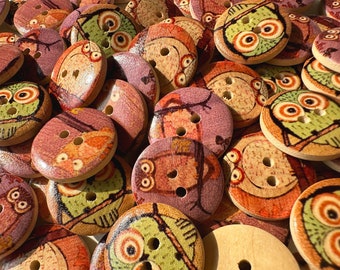 50-100 pcs Boutons de mélange de motifs de hibou, boutons en bois en vrac. 0,75 tailles. Boutons vintage, notions de couture. Boutons de couture.