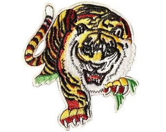 Parche de tigre feroz. Parche bordado para planchar, parches para chaquetas. Bordado de bricolaje, parches para niños, insignias para niños. Insignia de animales.