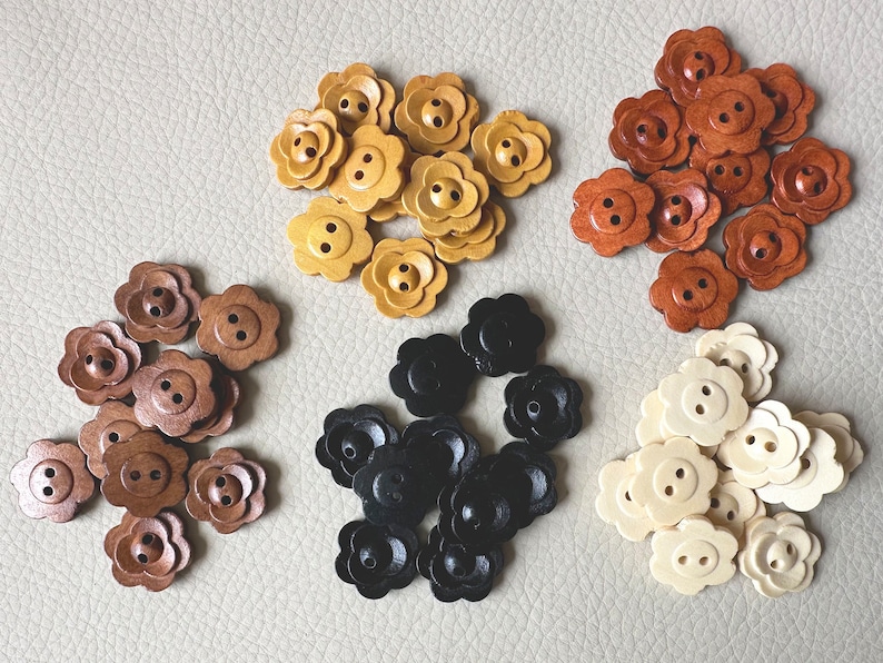 50 pcs Whole Sale Carved Flower Wood Buttons, Bulk Wooden Buttons. Multiple sizes and color. Classic Buttons. Sewing.Vintage Buttons image 1