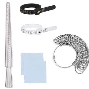 Stainless Steel Ring Sizer Set, Ring Sizer Mandrel Measuring Tool Iron/Steel/Plastic Gauge Finger Measurement Set
