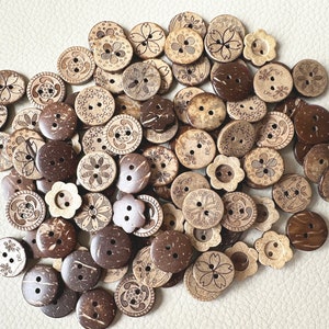 50-100 pcs Whole Sale Mix Coconut Buttons, Bulk Wooden Buttons.  Multiple sizes. Classic Buttons. Sewing,Notions.Vintage Buttons.