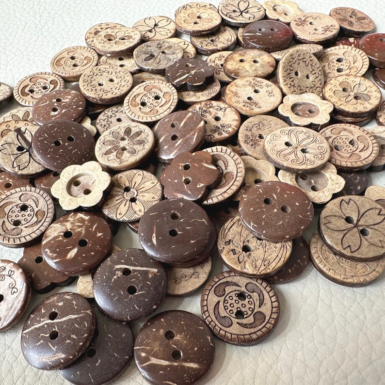 50-100 pcs Whole Sale Mix Coconut Buttons, Bulk Wooden Buttons. Multiple sizes. Classic Buttons. Sewing,Notions.Vintage Buttons. image 2