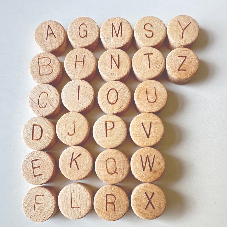 A-Z Wood Alphabet Cookie Beads. Bulk Wood Beads Wholesale.DIY Jewelry.Beech Wood Letter Beads.Beading.Letter wood beads.Alphabet wood beads. image 4