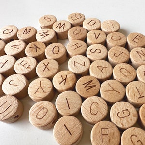A-Z Wood Alphabet Cookie Beads. Bulk Wood Beads Wholesale.DIY Jewelry.Beech Wood Letter Beads.Beading.Letter wood beads.Alphabet wood beads. image 3