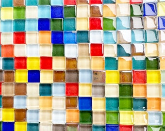 200 Stück Kristallglas Quadratische Mosaikfliesen. 40 Farben zur Auswahl.Mosaikversorgung 10mm.Glasstücke für Mosaike, glasierte Keramikform Mosaikfliese